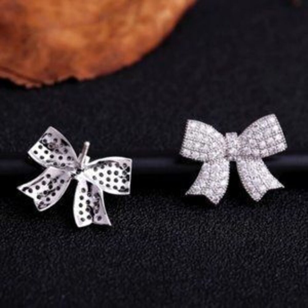 925 Sterling Silver Diamond Bow Stud Earrings